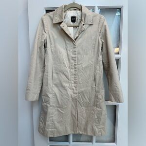 Vintage GAP Y2K 2005 Women's Champagne Beige Cotton Trench Coat Size Small S